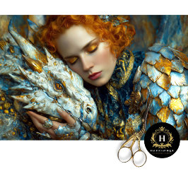 Papel De Seda Fantasia da Rainha Dragão Branco Dourado Arte Deco
