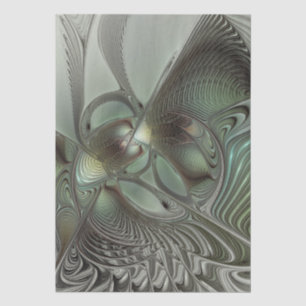 Papel De Seda Fantasia de Arte Fractal da Cinza Olive Sage