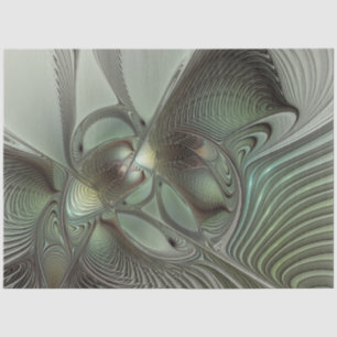 Papel De Seda Fantasia de Arte Fractal da Cinza Olive Sage
