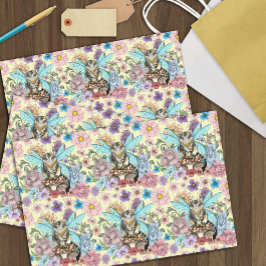 Papel De Seda Fantasia Floral de Gato Fada Tabby Pastel Capricho