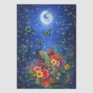 Papel De Seda Fantasia Floral Pavão & Borboletas Decoupage