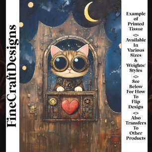Papel De Seda Fantasia Gato Tabby Steampunk Gatinho AR1 Decoupag