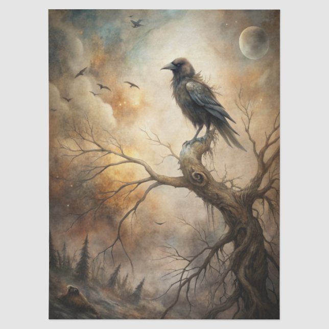 Papel De Seda Fantasia Gótica Assombrante Corvo & Lua (Frente )