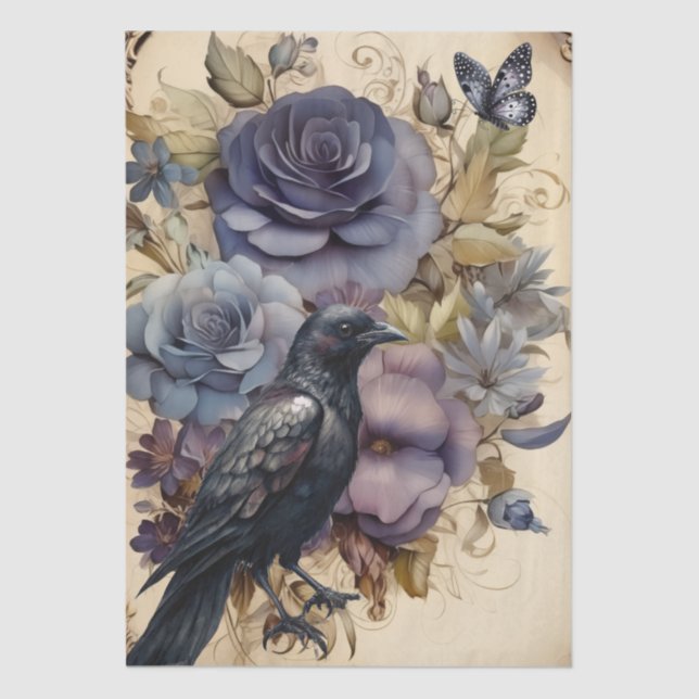 Papel De Seda Fantasia Gótica Intrigada Raven & Florals (Frente )