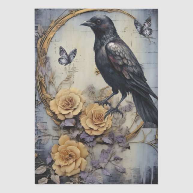 Papel De Seda Fantasia Gótica Intrigada Raven & Florals (Frente )