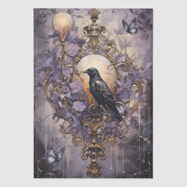 Papel De Seda Fantasia Gótica Intrigada Raven & Florals (Frente )