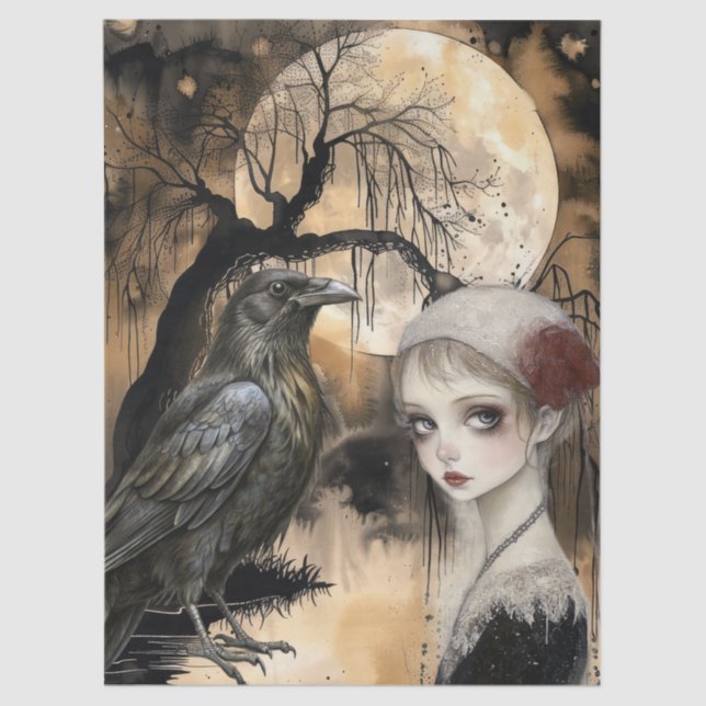 Papel De Seda Fantasia Gótica Intrigada Raven & Girl (Frente )
