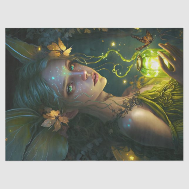 Papel De Seda Fantasia Linda Floresta Verde Desnubagem de Fada (Frente )