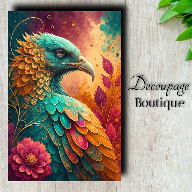 Papel De Seda Fantasia Phoenix Decoupagem (Fantasy Phoenix Decoupage Tissue Paper)