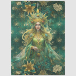 Papel De Seda Fantasia Rainha da Floresta Esmeralda Decoupage