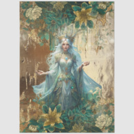 Papel De Seda Fantasia Rainha da Floresta Esmeralda Decoupage