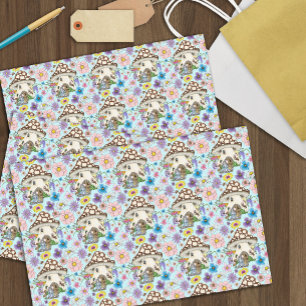 Papel De Seda Fantasioso Rato Casa Cogumelo Floral Azul