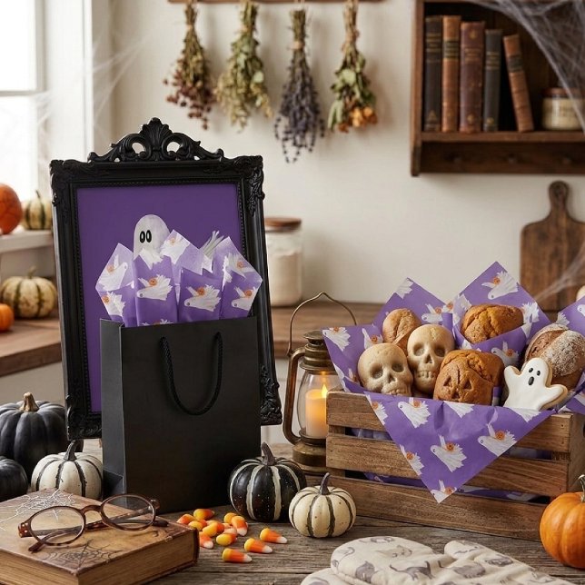 Papel De Seda Fantasma de Doce ou Travessura com Balde de Doces  (Criador carregado)