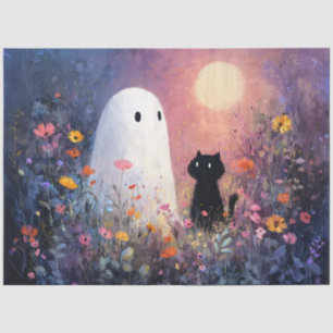 Papel De Seda Fantasma e Gato no Jardim ao Luar Decoupage