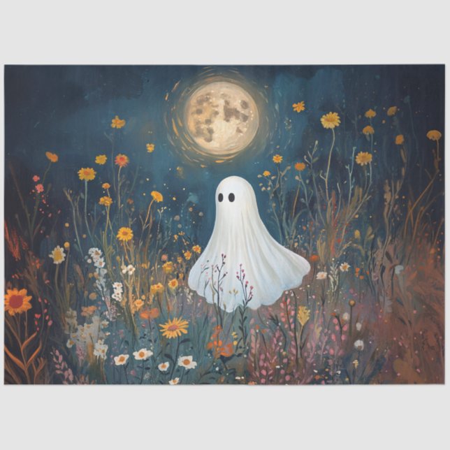 Papel De Seda Fantasma Moonlit na Desnutação de Flores Selvagens (Frente )