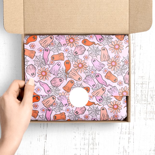 Papel De Seda Fantasmas bonitos e Flores Padrão Halloween (Criador carregado)