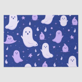 Papel De Seda Fantasmas Brancos e Roxos Stars Blue Halloween