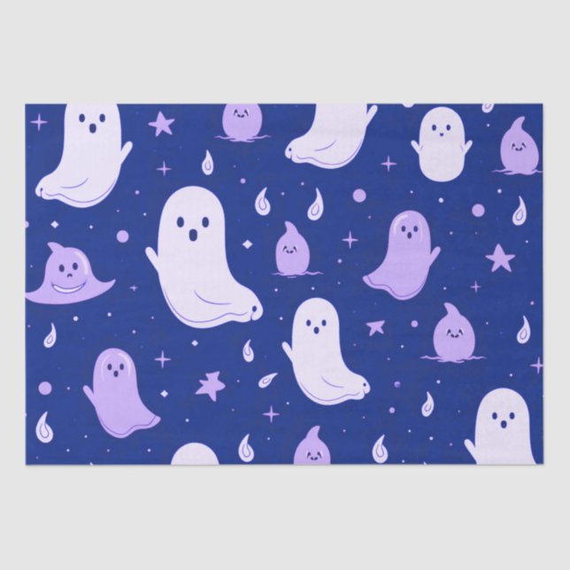 Papel De Seda Fantasmas Brancos e Roxos Stars Blue Halloween (Frente )