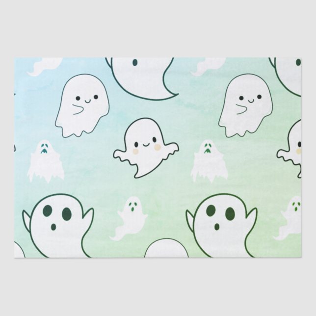Papel De Seda Fantasmas Brancos Super Bonitos Fantasmas Verdes L (Frente )