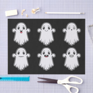 Papel De Seda Fantasmas Com Rostos Diferentes Fofo Halloween Pre