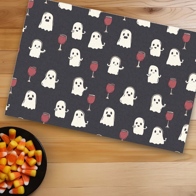 Papel De Seda Fantasmas Lindos de Halloween e Copos de Vinho (Criador carregado)