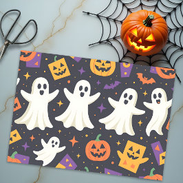Papel De Seda Fantasmas vibrantes e Felizes Pumpkins Halloween
