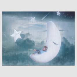 Papel De Seda Fantasy Art Young Boy Moon Stars Clouds