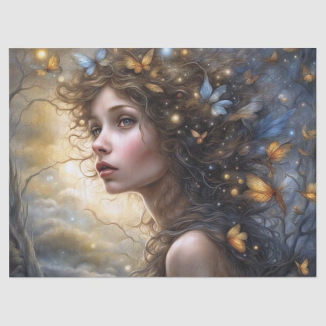 Papel De Seda Fantasy Bela Decoupage de Fada de Borboleta (Frente )