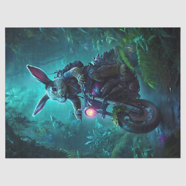 Papel De Seda Fantasy Bunny Rabbit Em Moto (Frente )