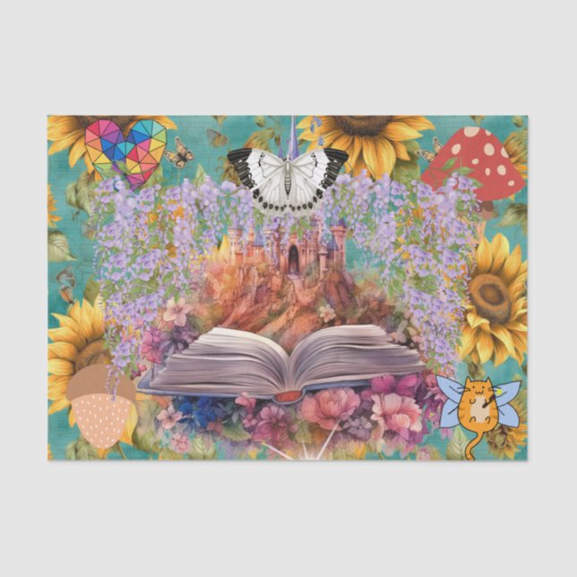 Papel De Seda Fantasy Clipart Collage Castle Floral Butterfly (Frente )