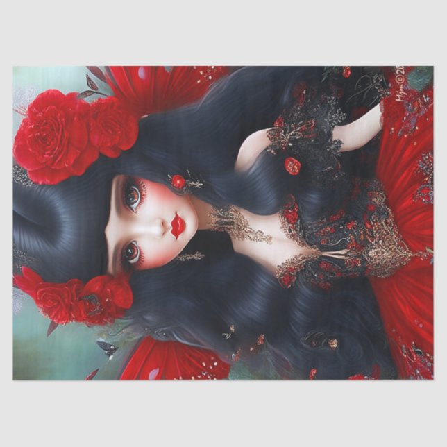 Papel De Seda Fantasy Cuja Fada Vermelha Fada Princesa Decoupage (Frente )