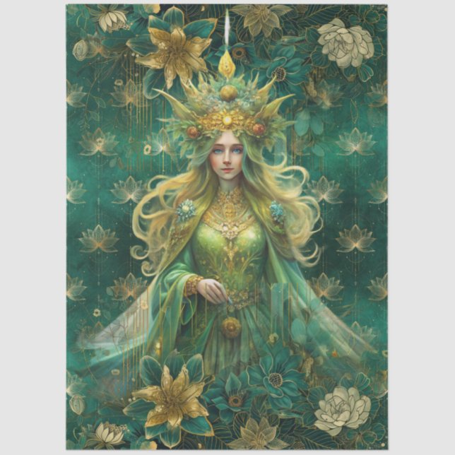 Papel De Seda Fantasy Emerald Forest Queen Decoupage (Frente )
