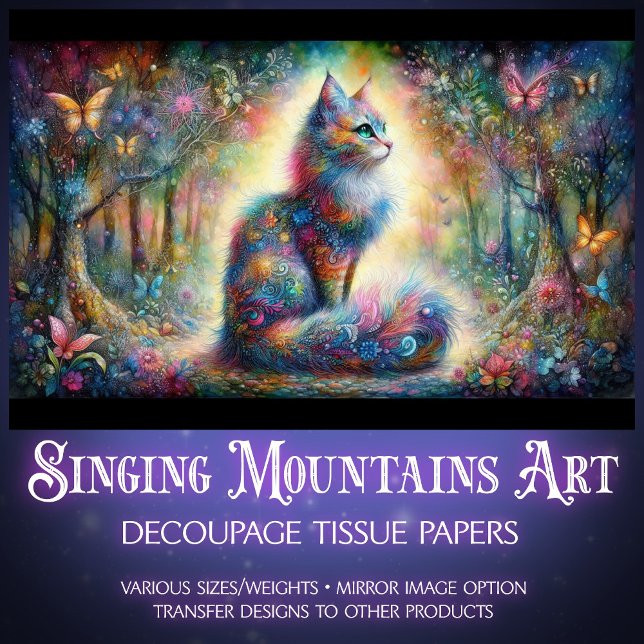 Papel De Seda Fantasy Floral Woodland Wonder Cat Decoupage  (Criador carregado)
