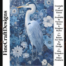 Fantasy Heron Bird With Blue Flowers BV5 Decoupage