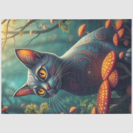 Papel De Seda Fantasy Mshroom Forest Blue Cat