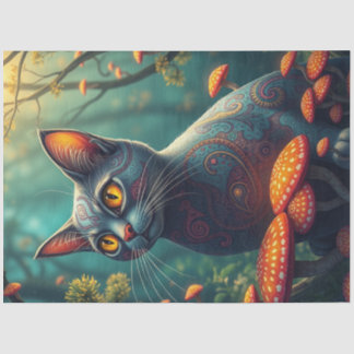 Papel De Seda Fantasy Mshroom Forest Blue Cat