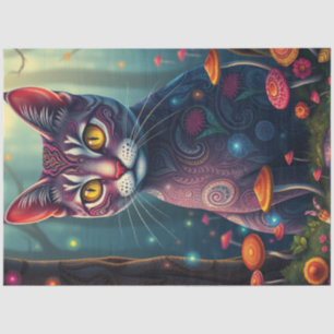 Papel De Seda Fantasy Mshroom Forest Roxo Cat