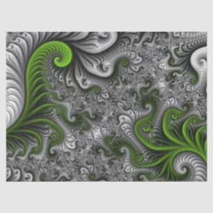 Papel De Seda Fantasy Mundo Verde E Arte Fractal Cinza