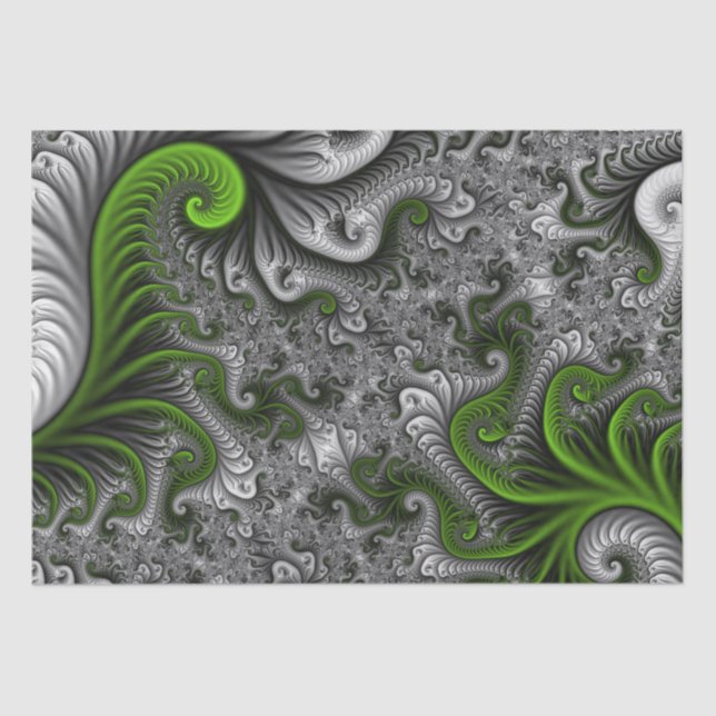 Papel De Seda Fantasy Mundo Verde E Arte Fractal Cinza (Frente )