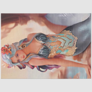 Papel De Seda Fantasy Silver Watercolor Mermaid