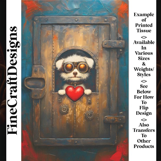 Papel De Seda Fantasy Steampunk Puppy Dog + Heart AR3 Decoupage (Criador carregado)