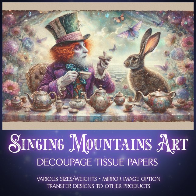 Papel De Seda Fantasy Tea Party Wonderland Hatter Hare Decoupage (Criador carregado)