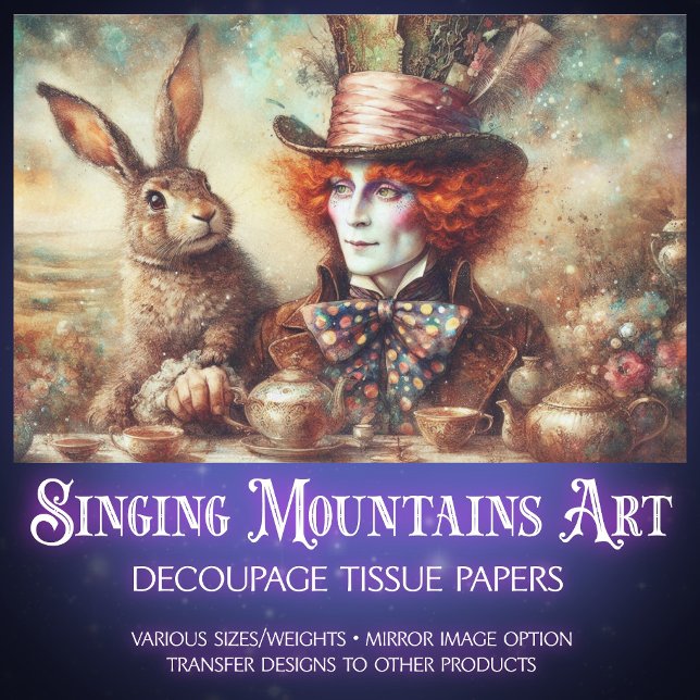 Papel De Seda Fantasy Wonderland Hatter Hare Tea Time Decoupage (Criador carregado)