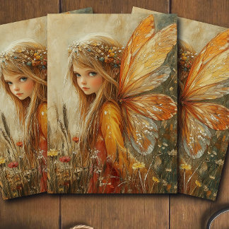 Papel De Seda  Fantasy Woodland Fairy with Wildflowers Decoupage