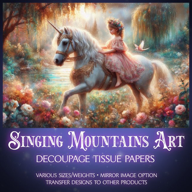 Papel De Seda Fantasy Woodland Girl and Unicorn Decoupage  (Criador carregado)