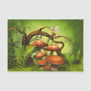 Papel De Seda Fantasy World Forest, Large Mushrooms and Fairy