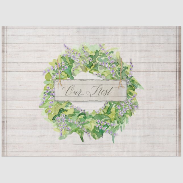 Papel De Seda Farmação Rustic Floral Wreath Greenery Wood (Frente )