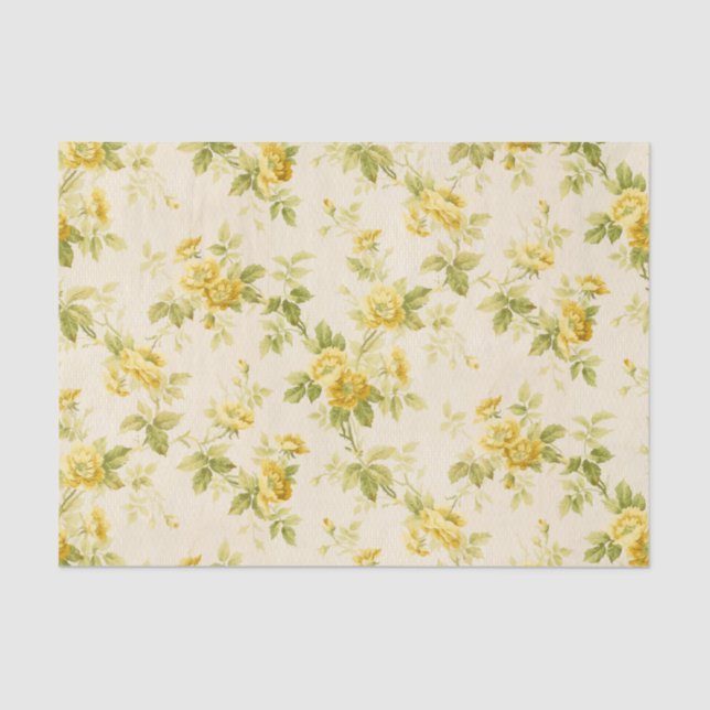 Papel De Seda Farmhouse Amarelo-Ouro bonito Floral (Frente )