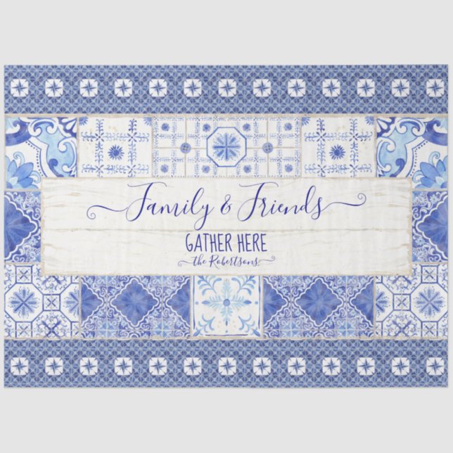 Papel De Seda Farmhouse Azulejo Blue White Family obtém a dissoc (Frente )