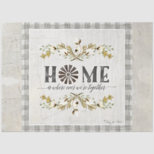 Papel De Seda Farmhouse Cotton Autumn Foliage Cinza Xadrez